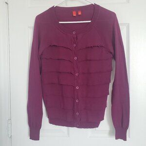 Vintage Esprit Button Up Cardigan Size S/M Purple Cotton Ruffles Demure Academia